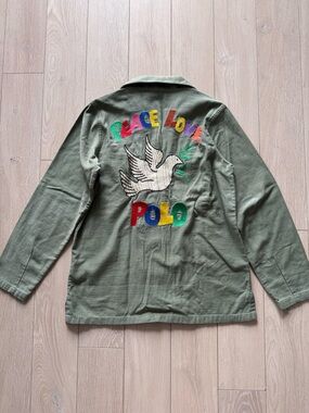 Polo Ralph Lauren Women’s Rainbow “Peace Love Polo” Shirt (XS) Green Camp Army